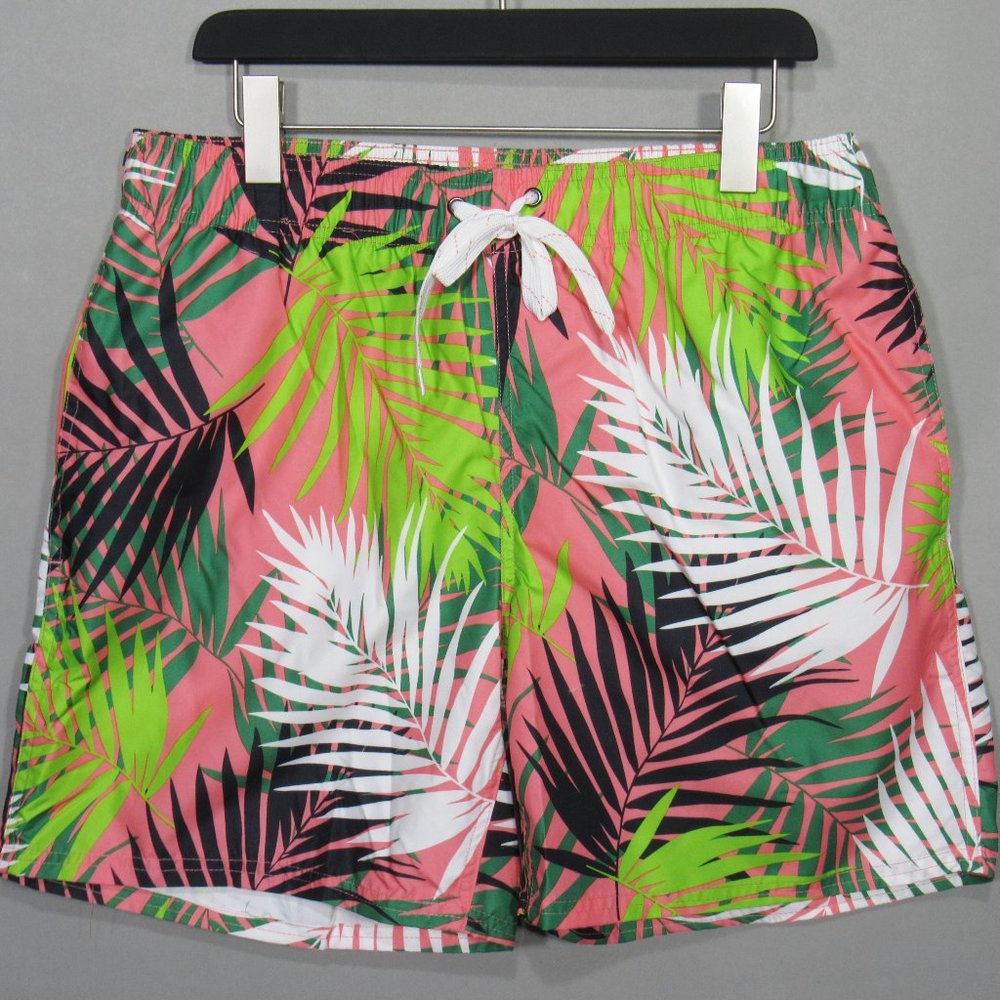 CITY STREETS Men's Swim Shorts Palm/Leaf Print Bright Multicolor Size 2XL